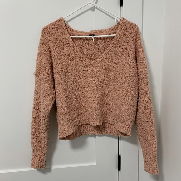 XS Light Pink Cropped Free People V Sweater - Picture 3 of 5